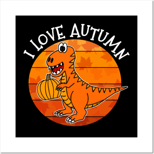 Autumn T-Rex Dinosaur Pumpkin Fall Thanksgiving Posters and Art